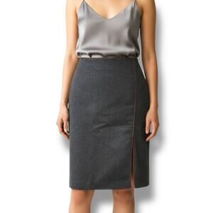 Ralph Lauren Black Label Size 8 Gray Wool Suede Trim Pencil Skirt Classic USA